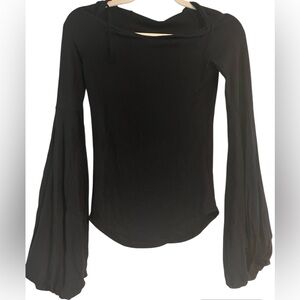Free People Black Fitted Ruffled Blouse
